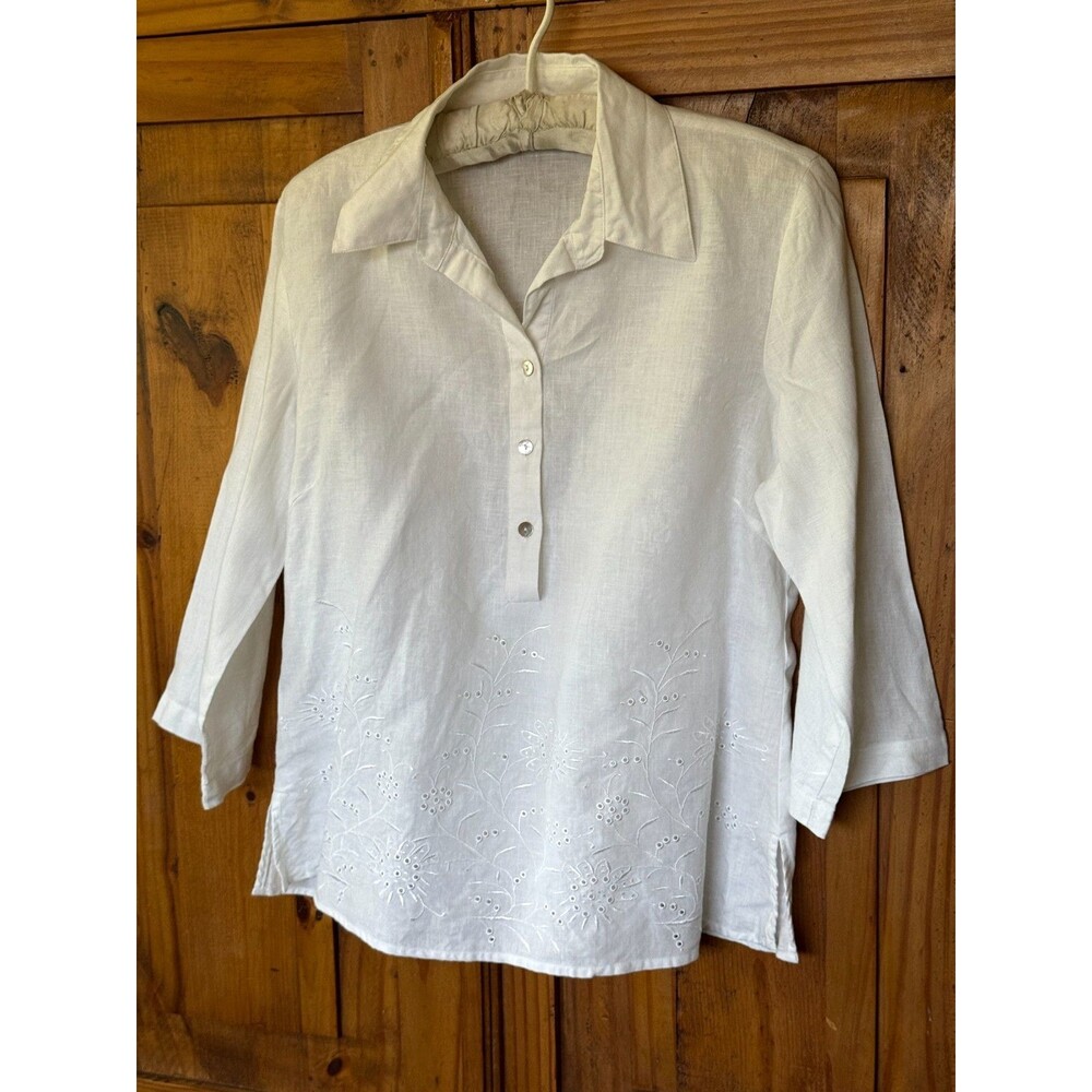 NWOT Richard Malcolm White Irish Linen Embroidered Tunic Top Size Large